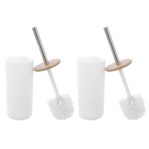 2PK Boxsweden Bano Toilet Brush/Holder Bamboo Top 10.5 x 10.5 x 35cm White