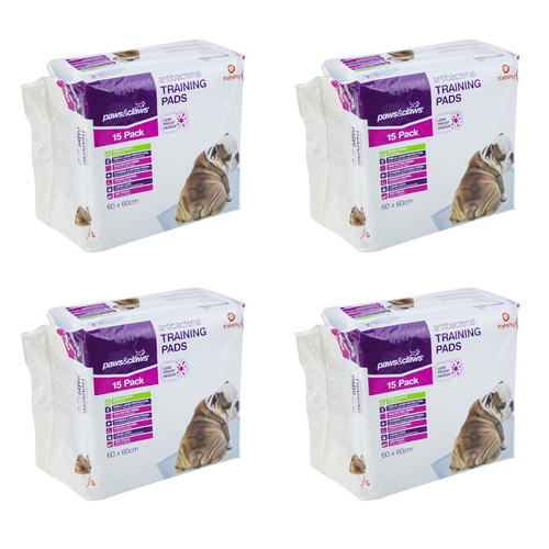 4x 15PK Paws & Claws 60x60cm Anti bacterial Pet/Dog Training Pads