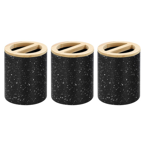 3x Boxsweden Bano 8x10cm Ceramic Toothbrush Holder - Black Speckle