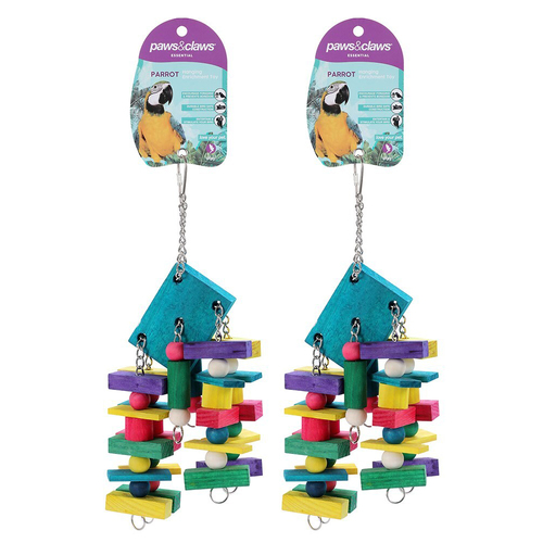 2x Paws & Claws 35x18cm Wood Dangler Parrot Pet/Bird Toy