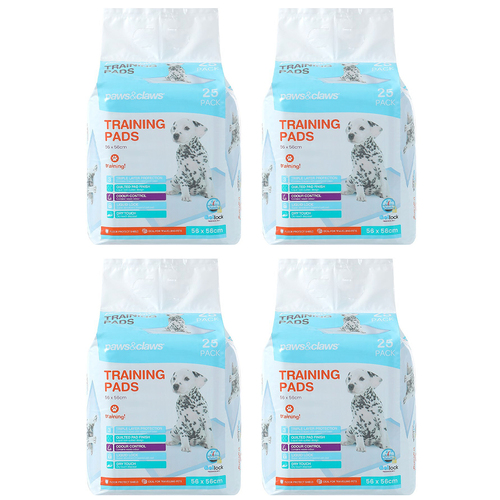 4x 25PK Paws & Claws 56x56cm Antibacterial Training Pads