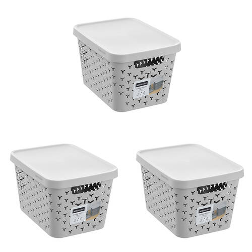 3PK Boxsweden Star Basket Lidded Versatile Rectangular 16L 36x27x22cm Grey