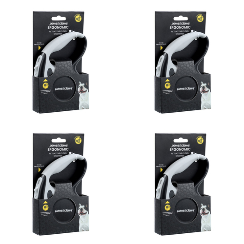4PK Paws & Claws 5m Ergonomic Retractable Dog/Puppy Lead - Grey