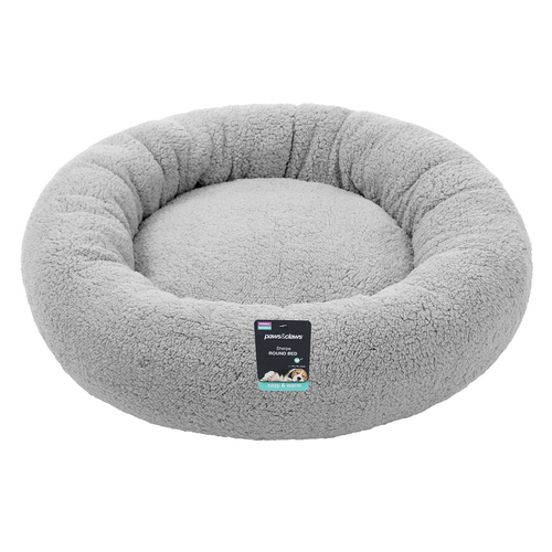 Paws & Claws Sherpa 70cm Round Pet Dog Bed Large Light Grey