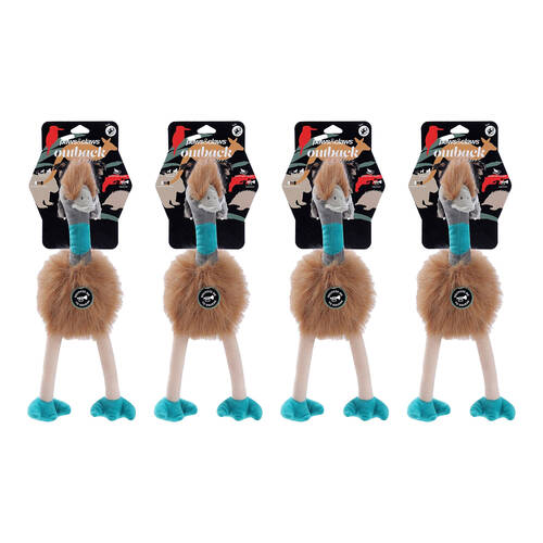 4PK Paws And Claws Outback Buddies Emu Sqeauky Plush Dog Toy 30x12x12cm