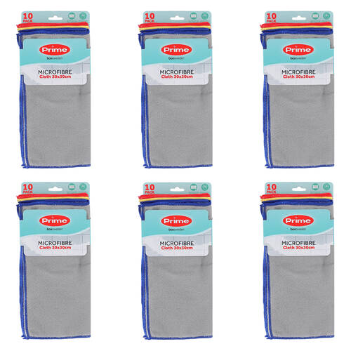6PK 10pc Boxsweden Prime Microfibre Reusable Cleaning Cloths 30x30cm Assorted