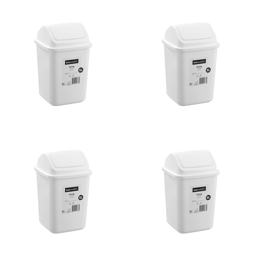 4PK Boxsweden 5L/28cm Swing Top Bin Trash Container - White