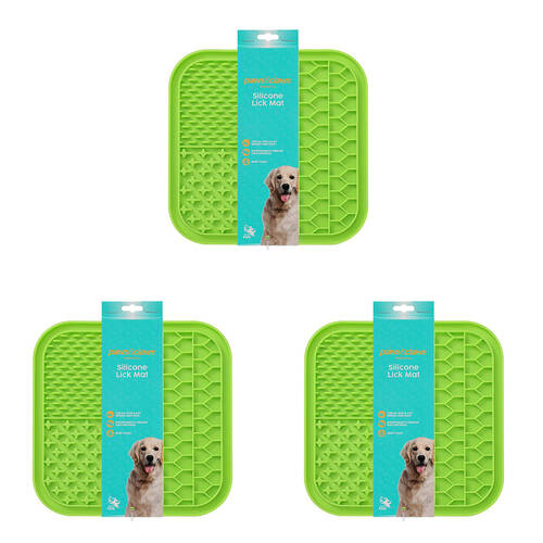 3PK Paws & Claws Lick Silicone Mat 19.7x19.7x1cm for Dog and Cats Both Assorted