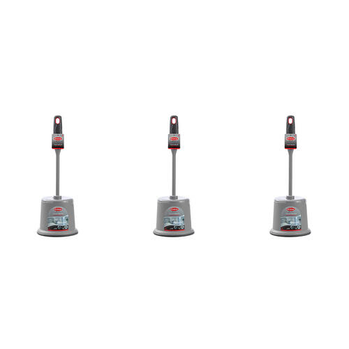 3PK Boxsweden Prime Toilet Cleaning Brush w/ Soft Grip and Holder 39cm Grey