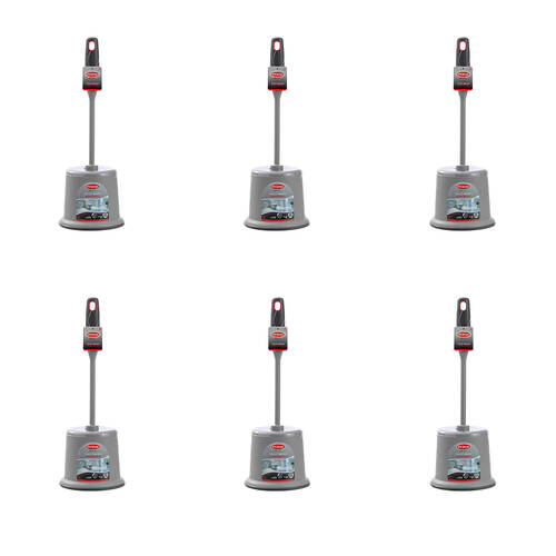 6PK Boxsweden Prime Toilet Cleaning Brush w/ Soft Grip and Holder 39cm Grey