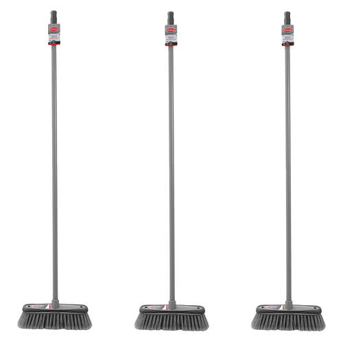 3PK Boxsweden Prime Premium Indoor Broom w/ Long Comfort Grip Handle 1.2m Grey