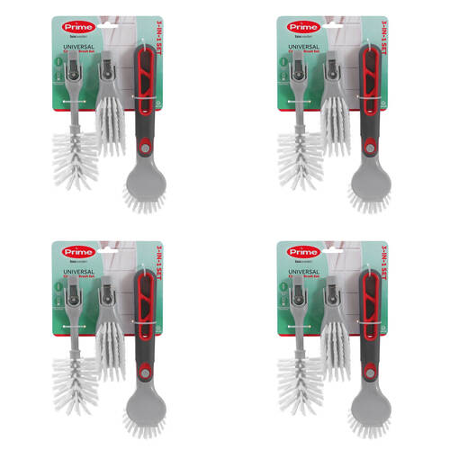 4x 3pc Boxsweden Prime Universal Kitchen Cleaning Brush Set Grey/White