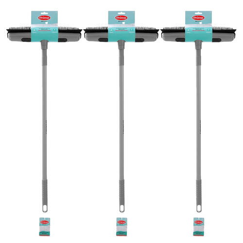 3PK Boxsweden Prime Rubber Head Outdoor/Indoor Broom w/ Extendable Handle Assorted