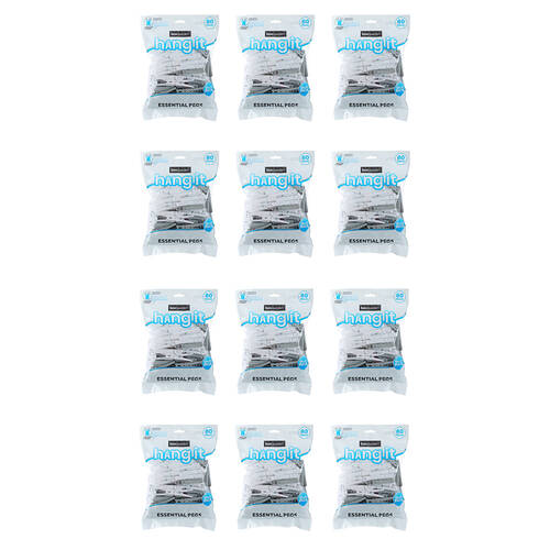 12PK 80pc Boxsweden Hangit Essential Durable Pegs Value Pack Grey/White