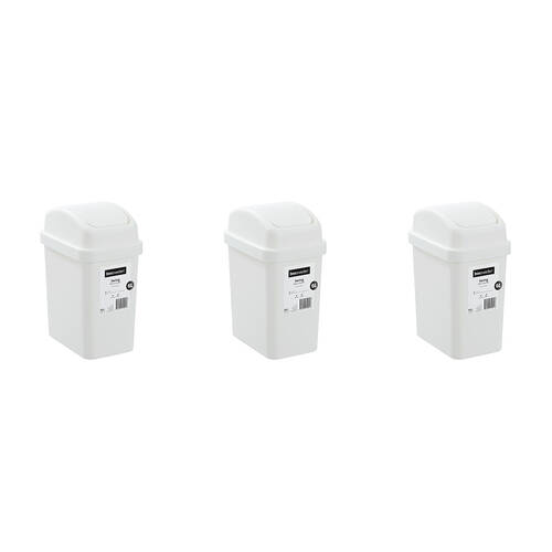 3PK Boxsweden Durable Slim Line Rubbish Bin w/ Swing Lid 6L White