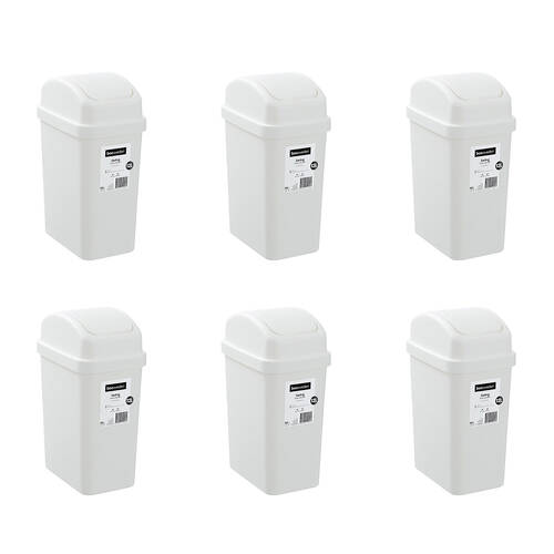 6PK Boxsweden Durable Slim Line Rubbish Bin w/ Swing Lid 12L White