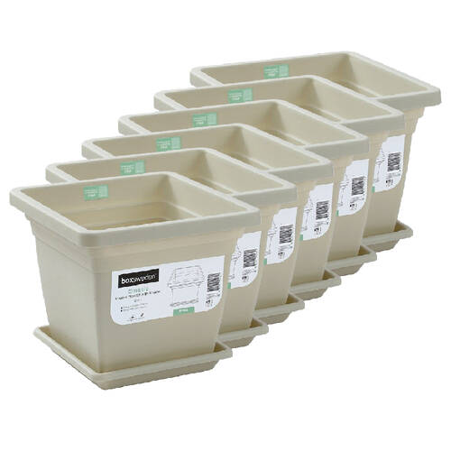 6PK Boxsweden Classic Indoor/Outdoor Square Planter Pot 27cm With Saucer Asstd