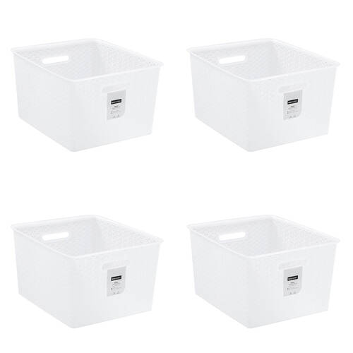4PK Boxsweden Wicker Frost Versatile Extra Large Durable Basket 35L White