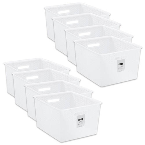 8PK Boxsweden Wicker Frost Versatile Extra Large Durable Basket 35L White