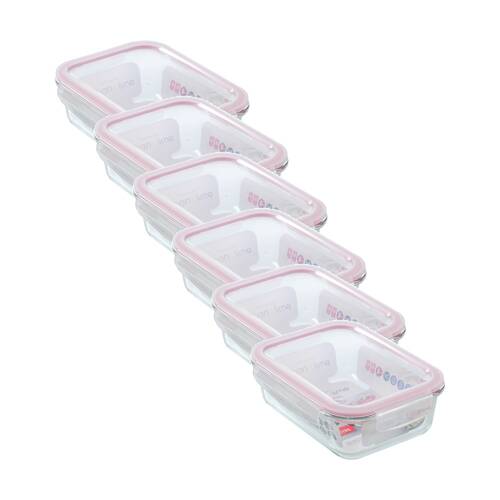 6PK Lemon and Lime Yorkshire Glass Rectangle Clip Seal Container 1.5L Food Safe