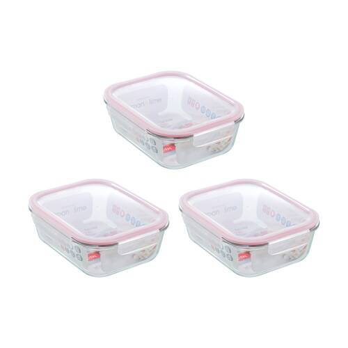 3PK Lemon and Lime Yorkshire Glass Rectangle Clip Seal Container 2.3L Food Safe