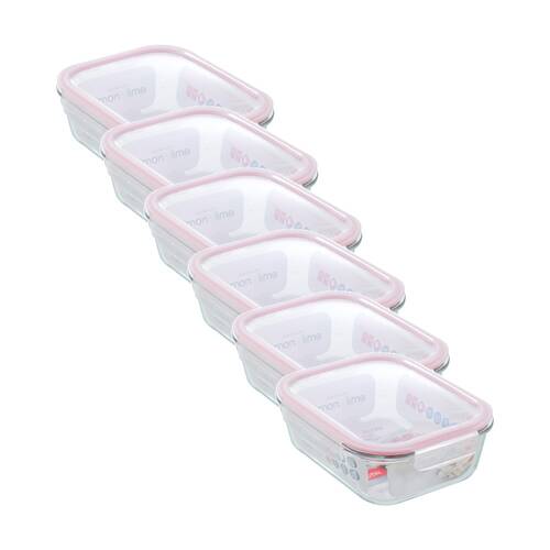 6PK Lemon and Lime Yorkshire Glass Rectangle Clip Seal Container 2.3L Food Safe