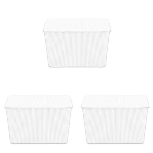 3PK Boxsweden Discrete Durable Storage Basket Ribbed with Lid 15L Assorted