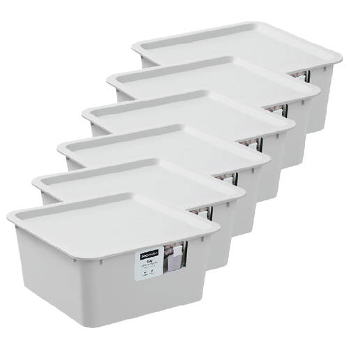 6PK Boxsweden Stackable Square Tidy Storage Box with Lid 27cm 6L Assorted