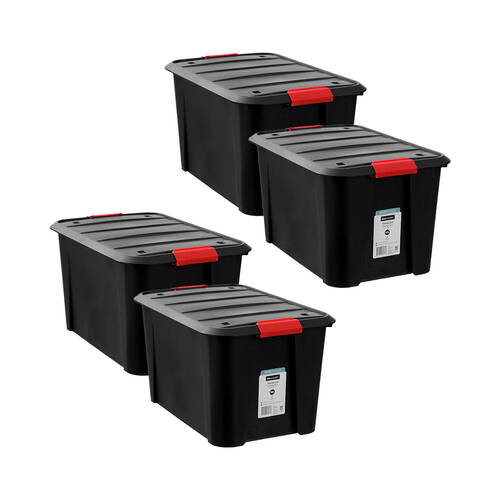 4PK Boxsweden Garaz Eco Storage Organiser Box/Tub w/ Wheels 50L Assorted