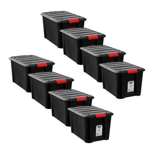 8PK Boxsweden Garaz Eco Storage Organiser Box/Tub w/ Wheels 50L Assorted