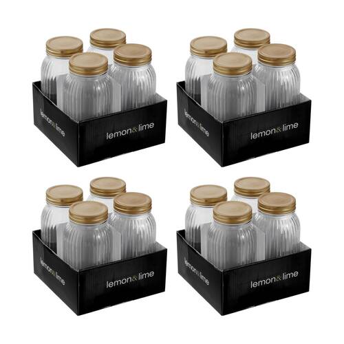 4x 4pc Lemon and Lime Roma Ribbed Conserve Jar 800ml Food Safe Kitchenware