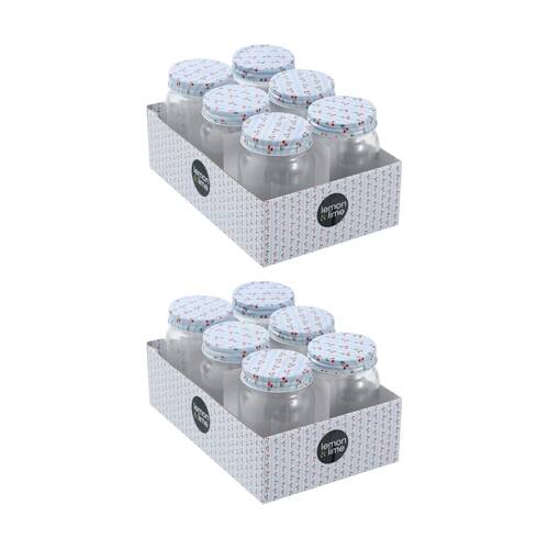 2x 6pc Lemon and Lime Roma Cherry Stripe Deco Conserve Jar 500ml Food Safe