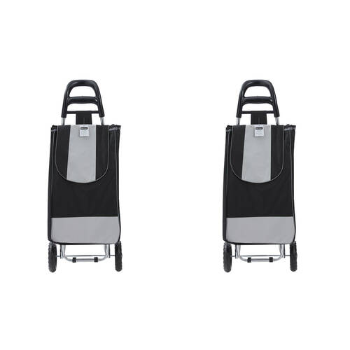2PK Boxsweden Portable Grocery Shopping Trolley with Wheels Black and Silver
