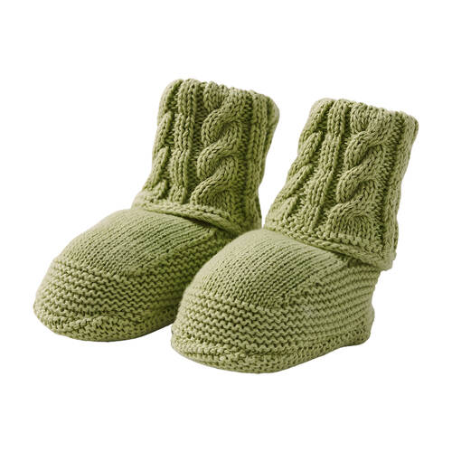 Jiggle & Giggle Cable Knit Green Booties 100% Cotton