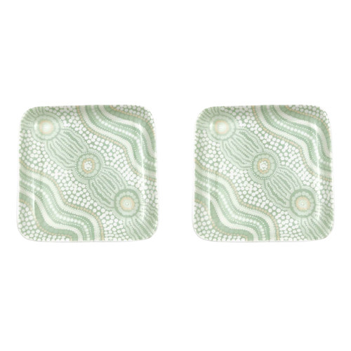 2PK Urban ES Journey 9.5cm Ceramic Dish Decoirative Square Plate - Green