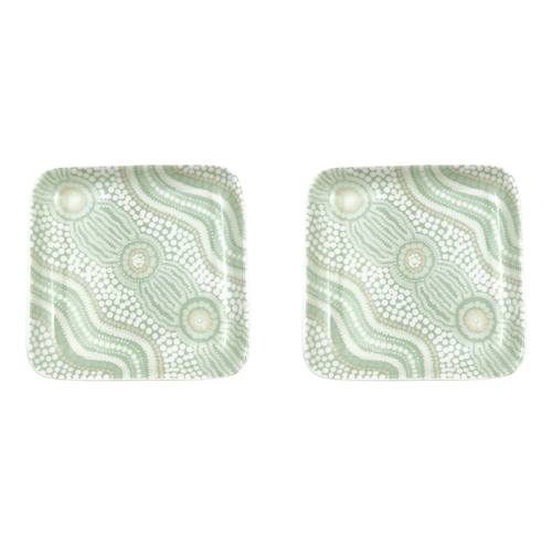 2PK Urban ES Journey 9.5cm Ceramic Dish Decoirative Square Plate - Green