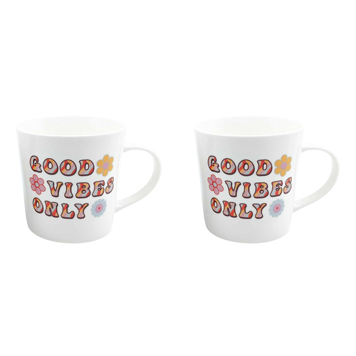 2x Urban Retro Floral Good Vibes Only 470ml Ceramic Mug Coffee/Tea Drinkware