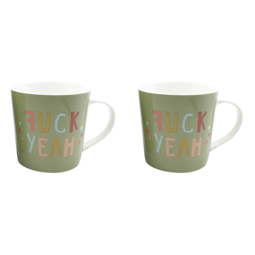 2x Urban Funky Quote f*ck Yeah 470ml Ceramic Mug Coffee/Tea Drinkware - Green