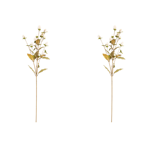2x Urban Dried Look Artificial Flower 64cm Globosa Stem - White Green