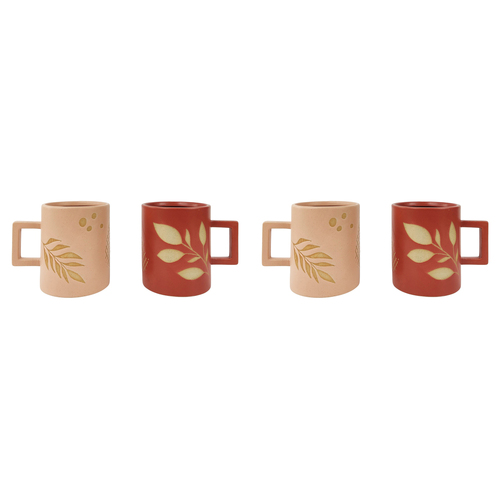 2x 2pc Urban 10cm Shae Foliage Ceramic Mug - Pink/Terracotta