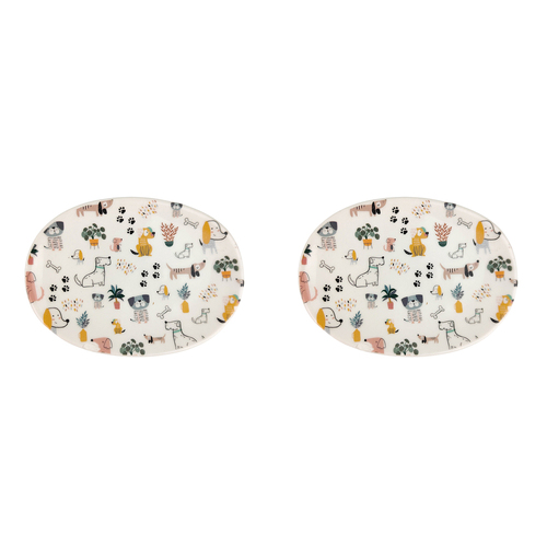 2PK Urban Dog 12cm Ceramic Oval Dish Home Decorative Plate