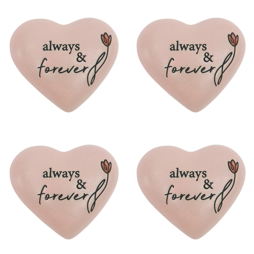 4PK Urban Always Forever Heart Stone Pink 8cm Gift Keepsake Present