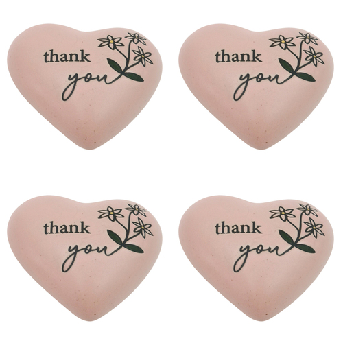 4PK Urban Thank you Heart Stone Pink 8cm Gift Keepsake Present
