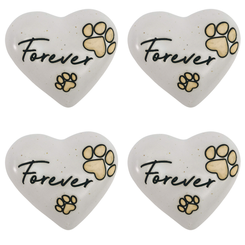 4PK Urban Forever Paws Heart Stone White 8cm Gift Keepsake Present