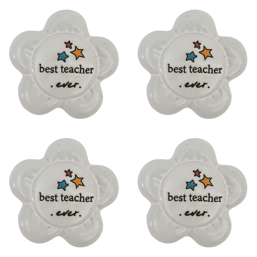 4PK Urban Best Teacher Ever Daisy Stone White 8cm Gift Keepsake Present