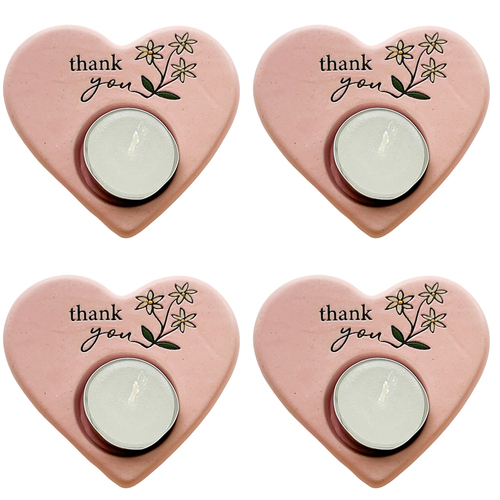 4PK Urban Thank you Heart Tealight Holder Pink 9cm Gift Keepsake Present