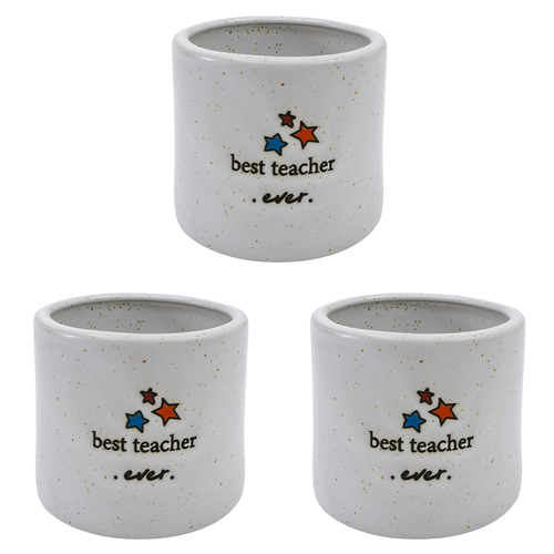 3PK Urban Best Teacher Ever Vessel White 7cm Gift Keepsake Present