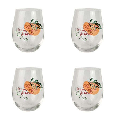 4x Urban Shh Its My Turn To 12cm Wine Glass Stemless Drinkware - Pink/Green