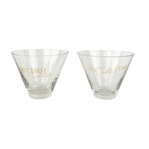 2pc Urban 9cm Its Cocktail Time Glass Drinking Cup - Gold