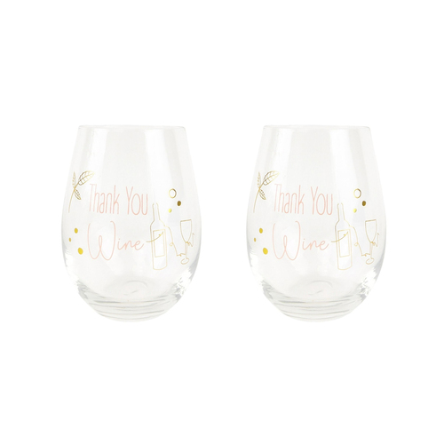 2x Urban 12cm Thank you Wine Glass Drinking Cup - Pink/Gold